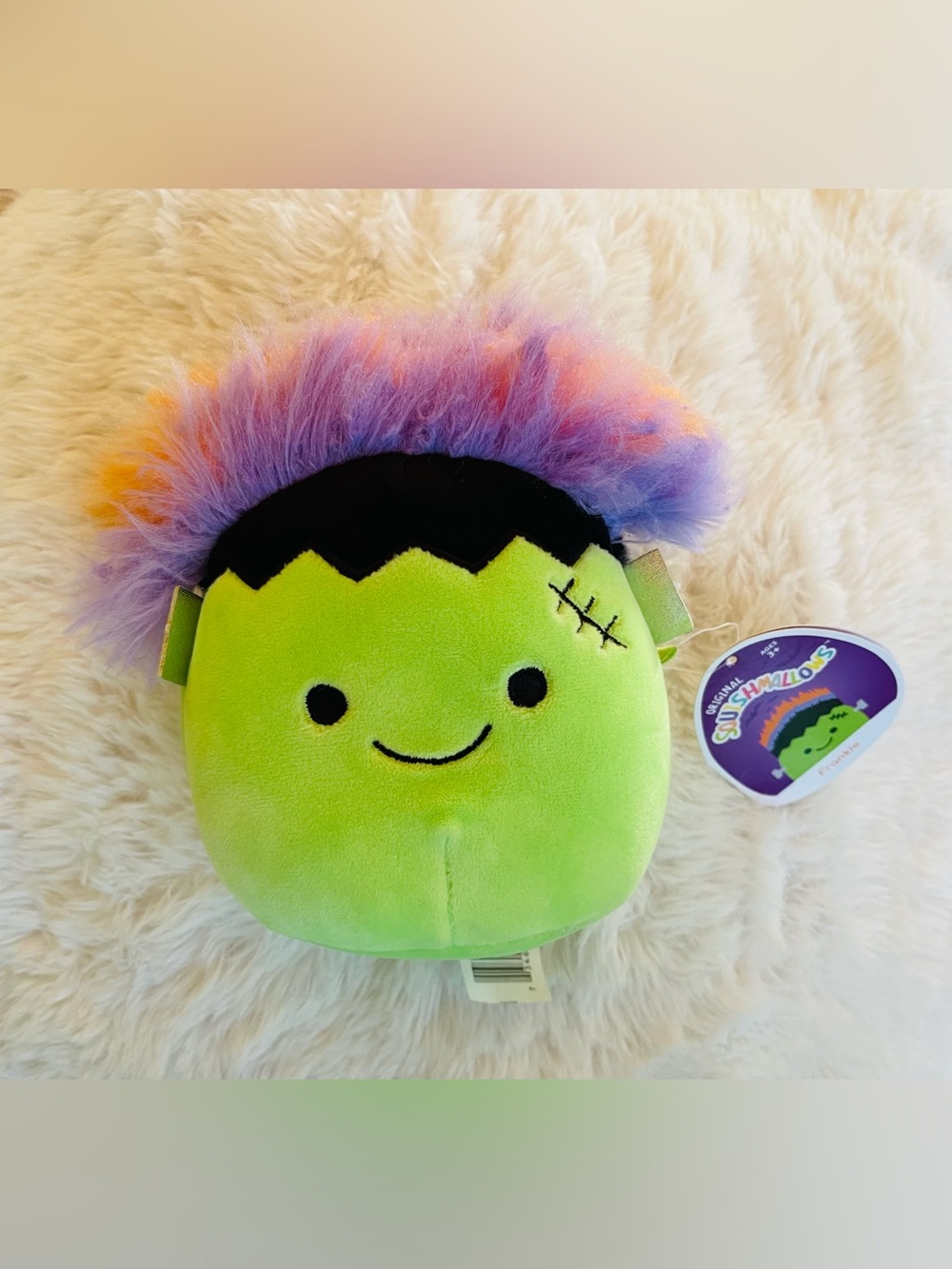 Squishmallows Lime Green Frankenstein with Purple and Orange Hair